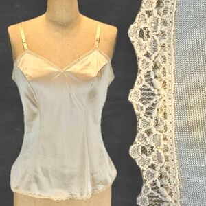 VINTAGE cami tank top camisole slip layer silky nylon lingerie beige Vanity Fair